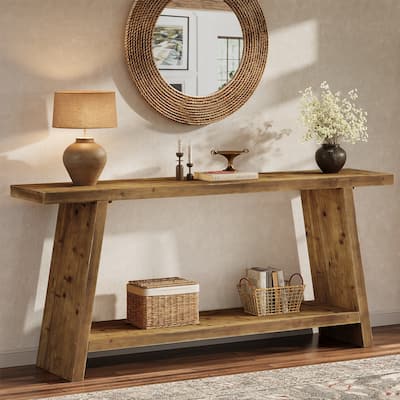 70.9" Solid Wood Console Table 2-tier Narrow Long Sofa Table