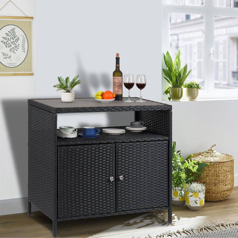 Patio Bar Table with 2-Door and Shelf