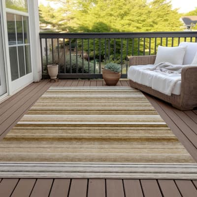 Machine Washable Indoor/ Outdoor Chantille Multi Stripe Rug