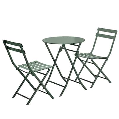3-Piece Metal Indoor Outdoor Bistro Set, Patio Foldable Round Table and Chairs Set