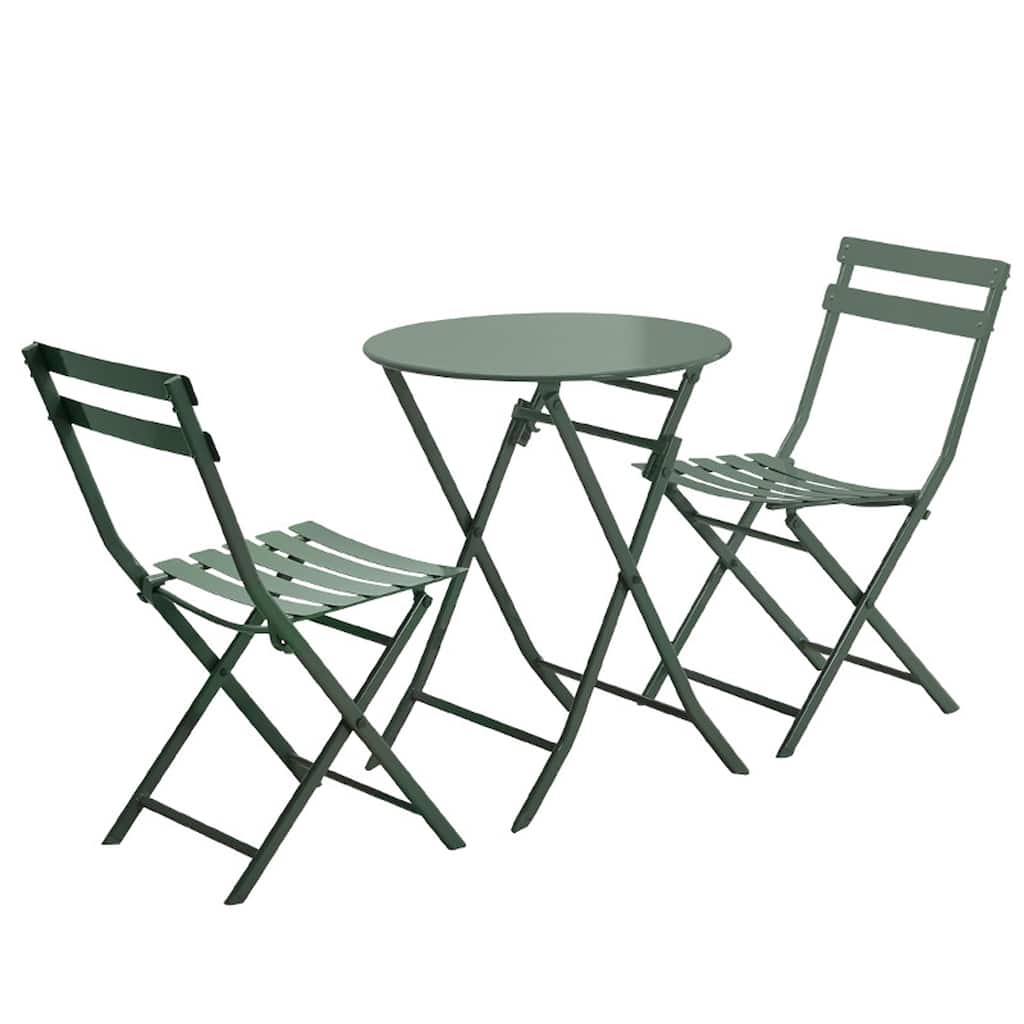 3-Piece Metal Indoor Outdoor Bistro Set, Patio Foldable Round Table and Chairs Set