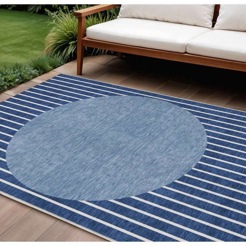 HomeRoots Striped Transitional Rectangle Outdoor Rug - 10' X 14'