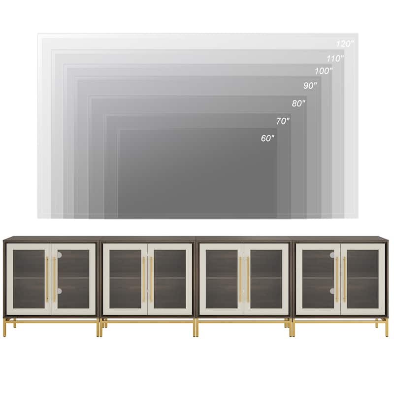 WAMPAT Modern TV Stand with Leather-Textured Doors