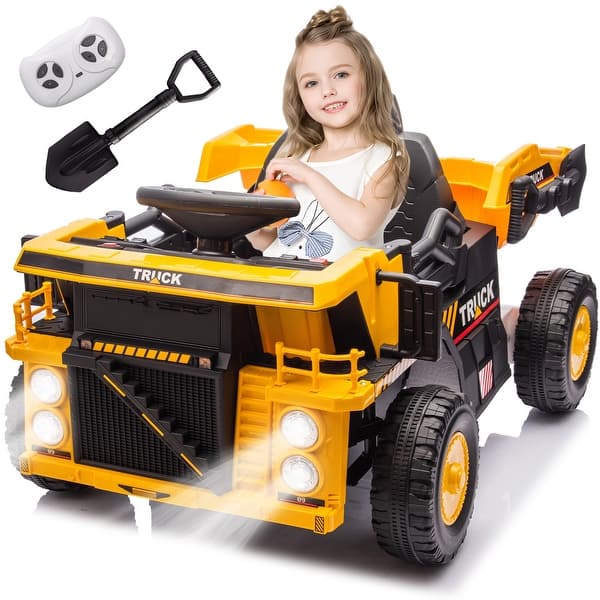 slide 2 of 8, Ride On Dump Truck For Kids, 12V Ride On Car With LED Lights, Electric Dump Bed And Extra Shovel, Music Player Yellow - Assembly Required - 2-4 Years