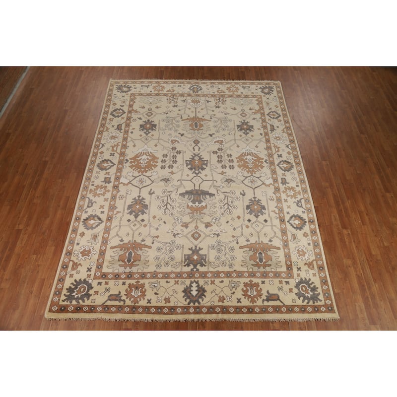 Oushak Indian Area Rug Handmade Grey Wool Carpet - 8'11" x 11'10"