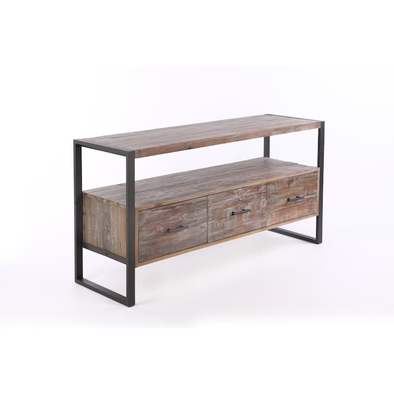 Antique Finish Reclaimed Wood TV Stand Console Table 60 Inch 3 Drawer - 18.00 x 60.00 x 30.00