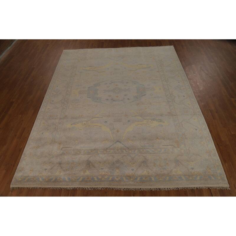 Earth Tone Camel Oushak Indian Area Rug Handmade Wool Carpet - 8'0" x 9'10"