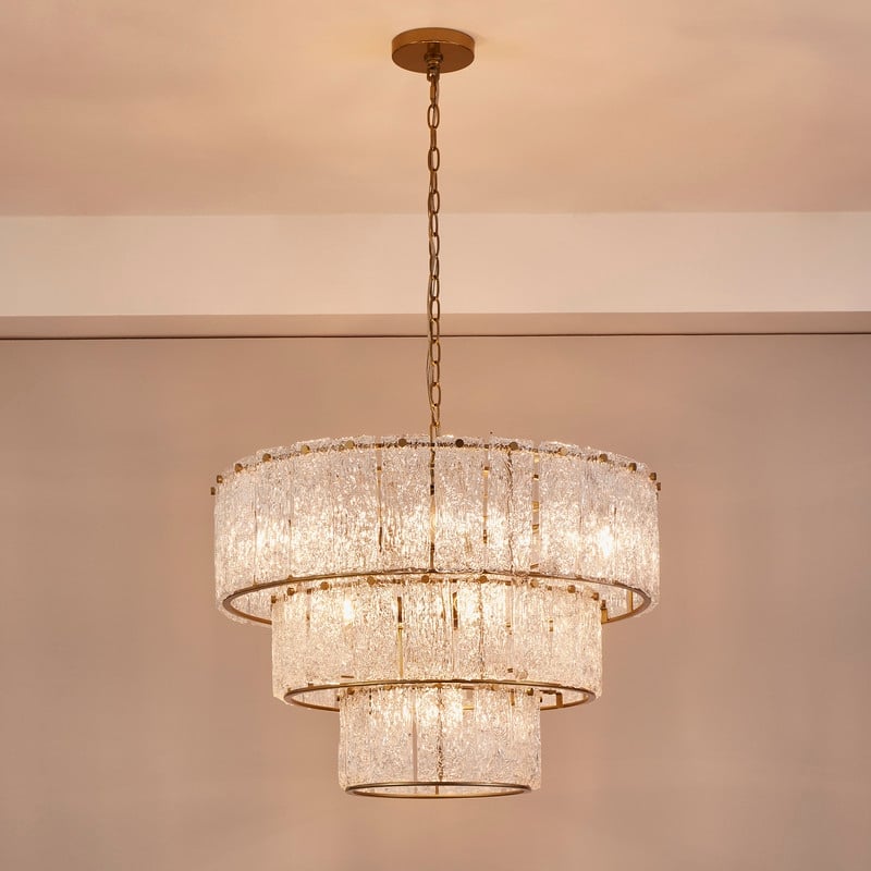 KAWOTI 8-light 3 Tiered Glass Chandelier Pendant Lights - W27.75" x H85"