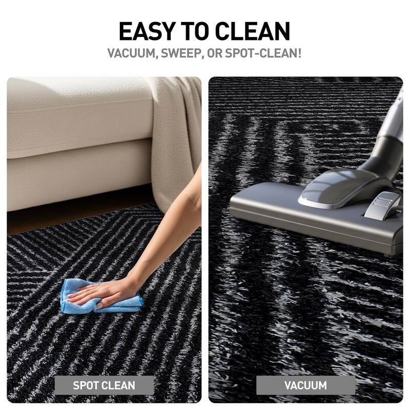 Minimal Stripe Geometric Shag Rug - Anthracite Dark Gray - Medium Pile - Cozy & Modern