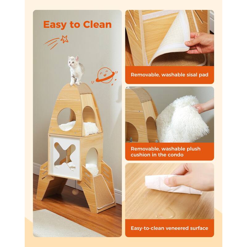 Modern Rocket Shape Multi-level Cat Tree with Condos & Dangling Balls