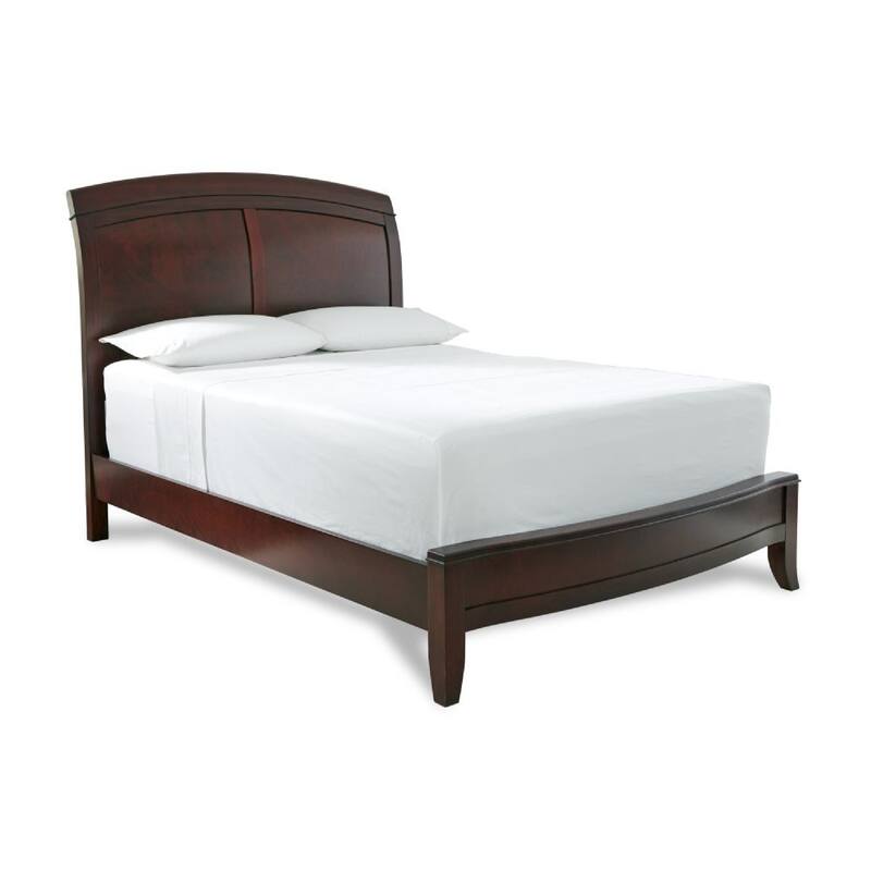 Kyle Soild Wood Low Profile Twin Bed with Sleigh Headboard, Cherry Brown