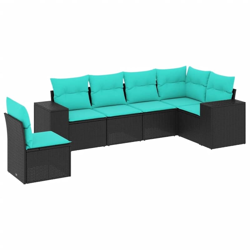 vidaXL 6 Piece Patio Sofa Set with Cushions Black Poly Rattan