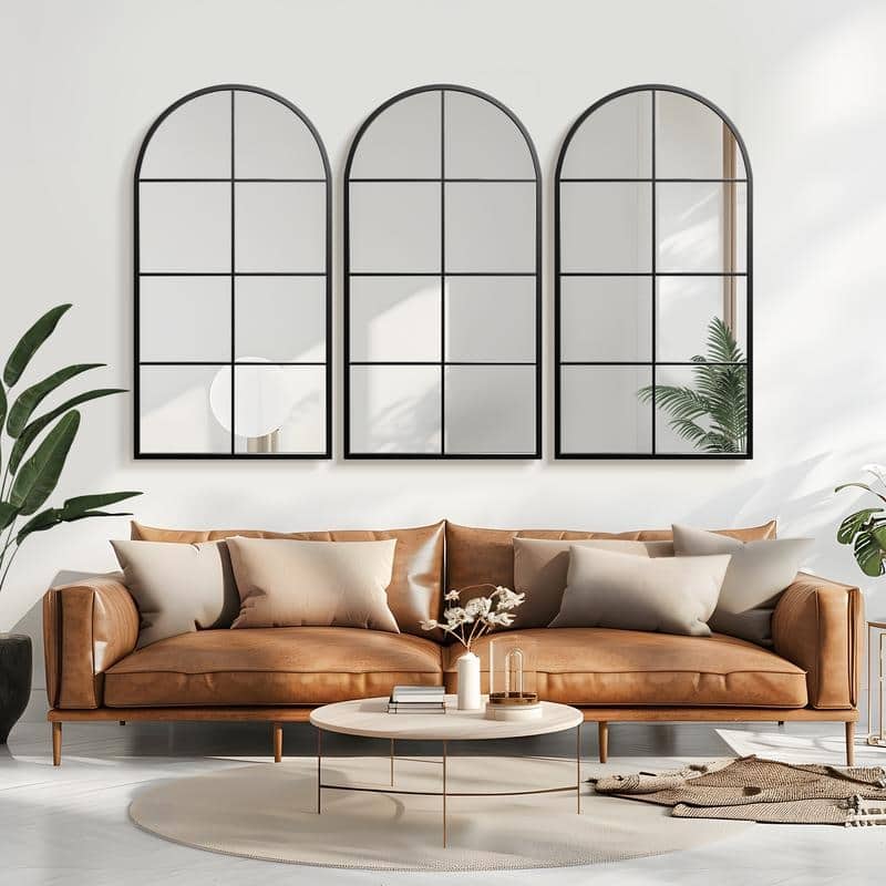 Iron Metal Frame Rectangular Windowpane Wall Mirror Farmhouse Rustic Elegant Decor for Living Room Bedroom Bathroom Entryway