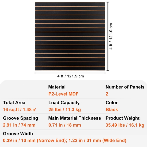 Black 4 x 2 Feet MDF Heavy Duty Garage Wall Organizer Panels with