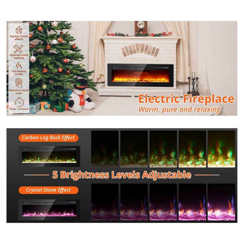 Ultra-Thin Recessed Wall Mounted Electric Fireplace Heater