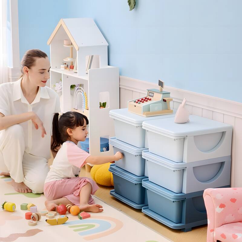 Qaba 3 Tier Kids Storage Unit, 6 Drawer Chest Toy Organizer Plastic Bins for Kids Bedroom Nursery Kindergarten Living Room