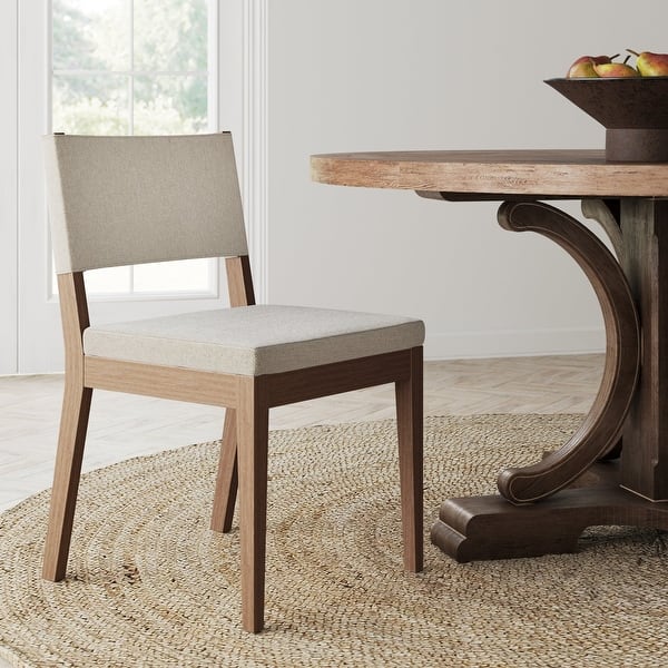 slide 2 of 17, Linus Modern Upholstered Dining Chair, Solid Rubberwood Legs Single - Off-White/Brown