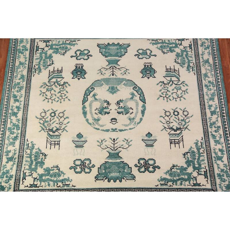 Art Deco Oriental Square Rug Handmade Wool Carpet - 8'1" x 7'11"