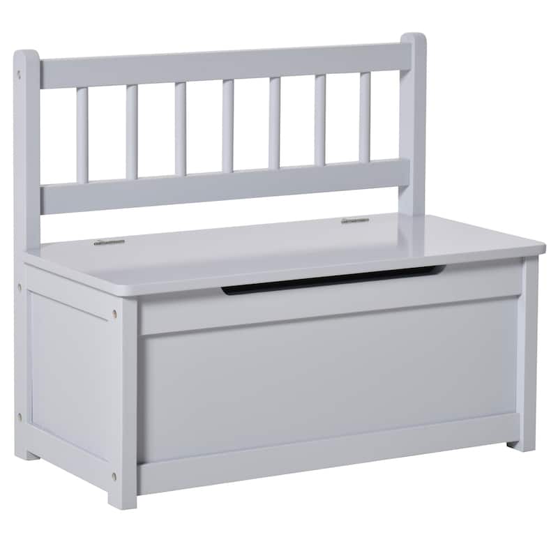 Qaba 2-IN-1 Wooden Toy Box Kids Seat Bench Storage Chest Cabinet Chunk Cube with Safety Pneumatic Rod