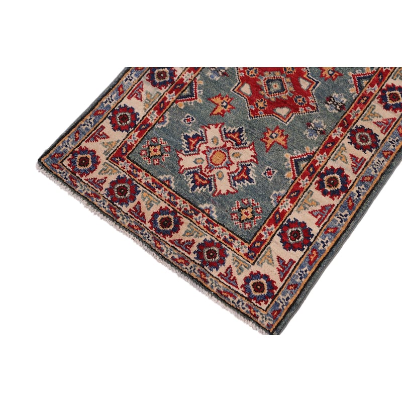 Rustic Kazak Emmy Green/Beige Wool Rug - 2'0'' x 3'0''