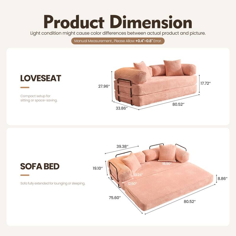 OVIOS Non-Aseembly Convertibe Modular Loveseat Sofa Bed