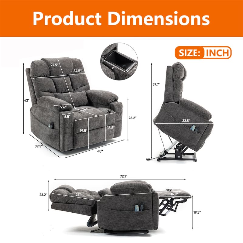 Flagship Dual Motor 26" Oversized Chenille Power Lift Recliner Chair