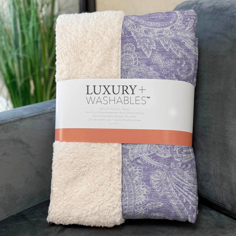 Premium Machine Washable Paisley Sherpa Throw Blanket