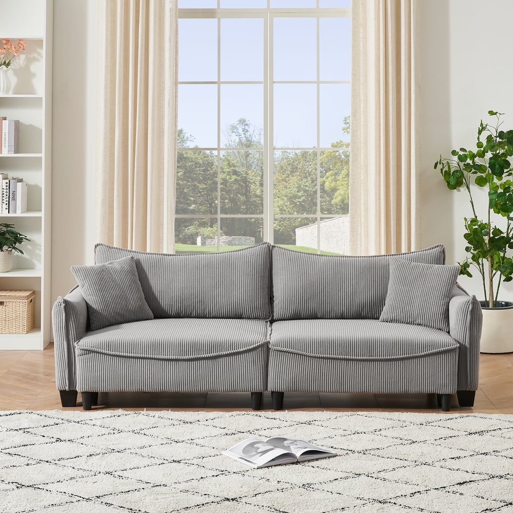 Gray Corduroy 3-seater Sofa Bed with Throw Pillows and Storage