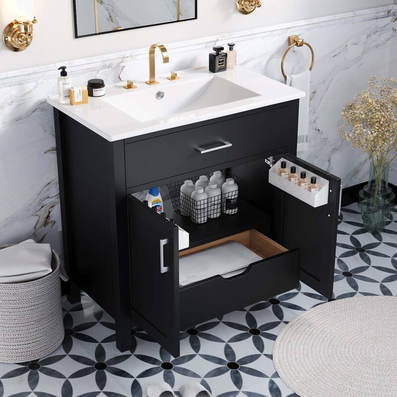 30-Inch Bathroom Vanity with Ceramic Sink - Black