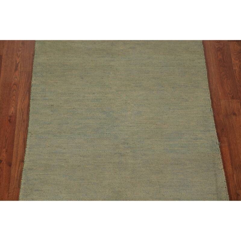 Green Gabbeh Modern Runner Rug Handmade Wool Carpet - 2'7" x 9'7"