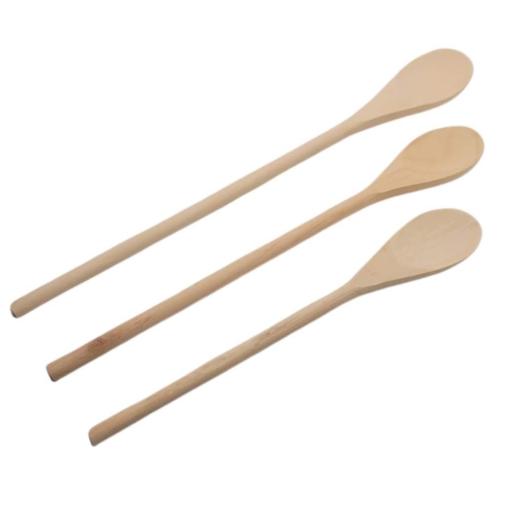 3 piece Long Handle Wooden Mixing Spoon Set - 10", 12" and 14" Long