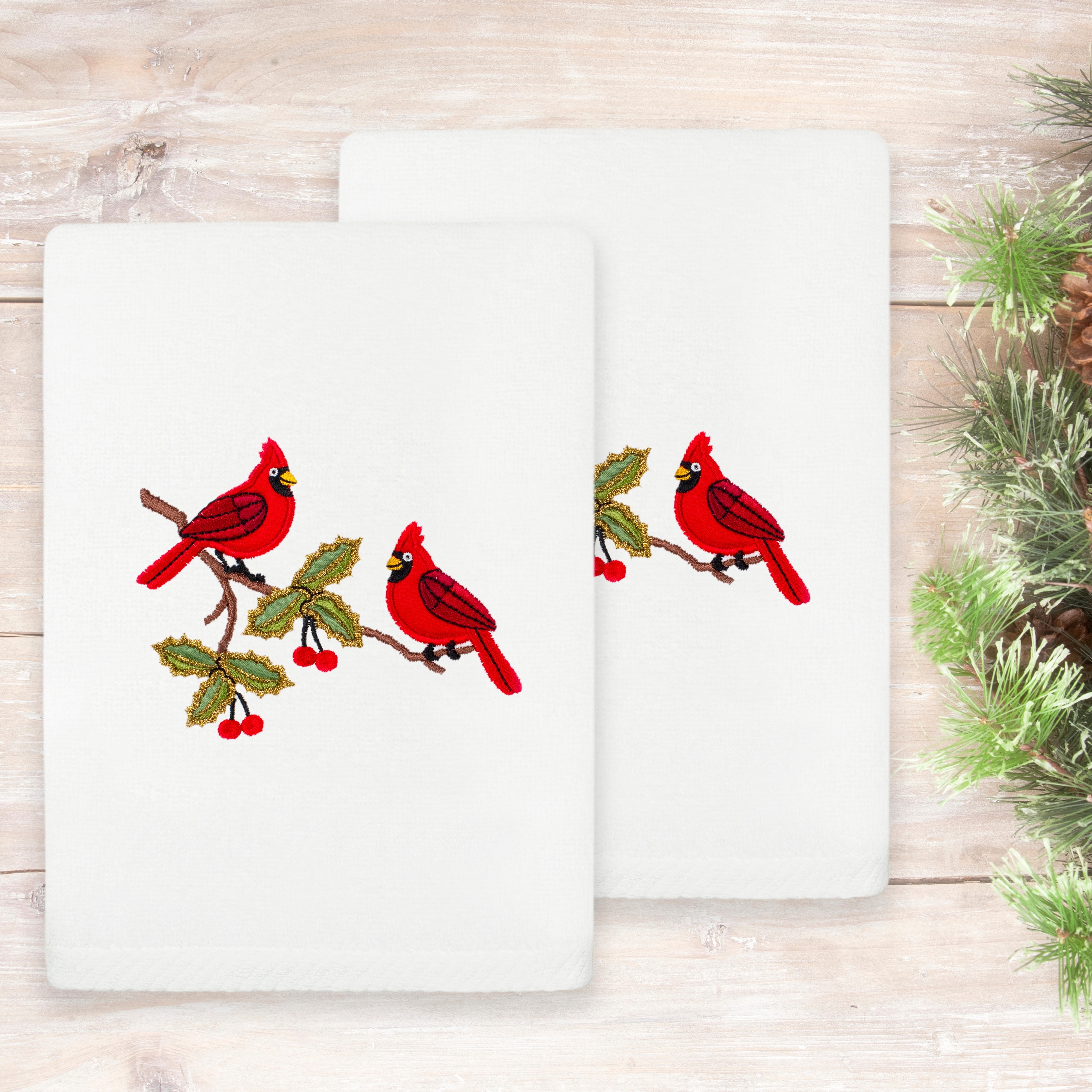 Authentic Hotel and Spa Christmas Red Pair 2PC Hand Towel Set
