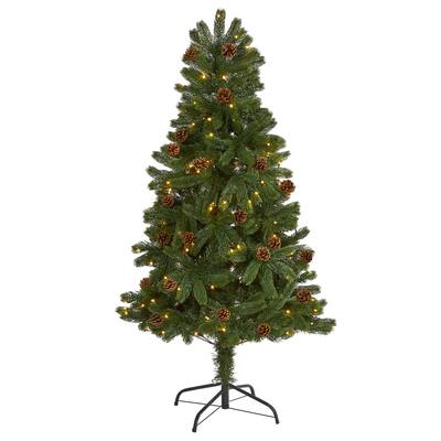 5ft. Spruce Artificial Christmas Tree with Pinecones & 100 Clear LED Lights - Charming Holiday X-Mas Tree
