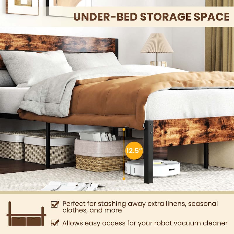 Costway Twin/Full/Queen/King Bed Frame with Tall Industrial Headboard