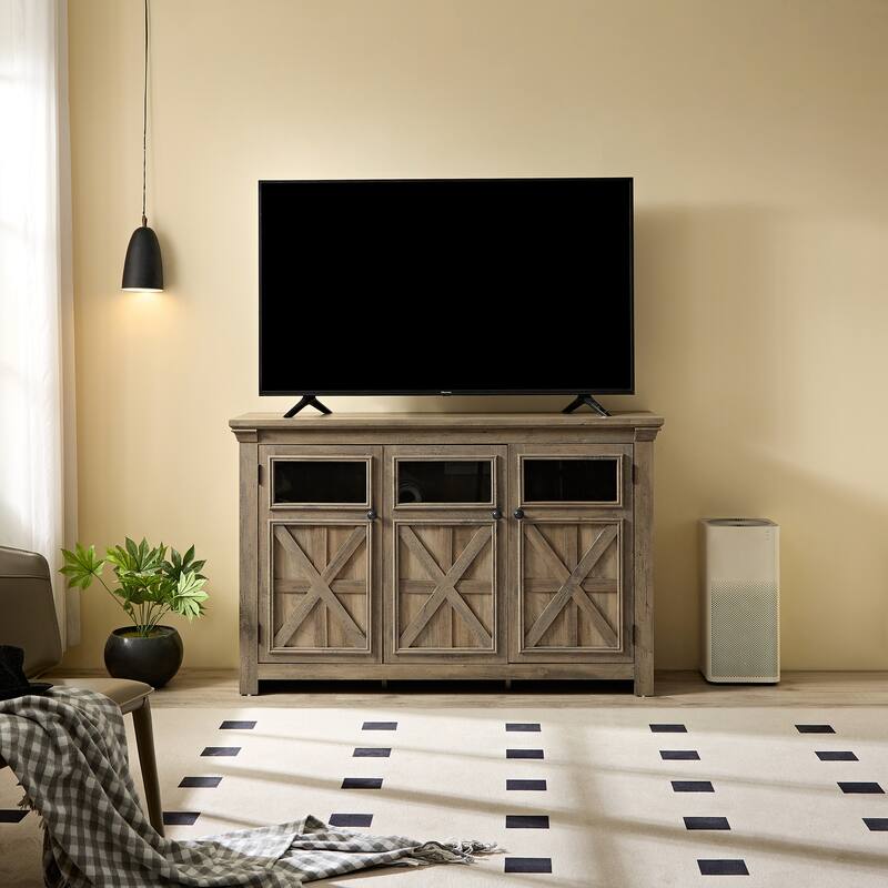 Wooden Sideboard Buffet Cabinet, Kitchen Storage Cabinet with Doors & Adjustable Shelves, Wooden TV Stand Barn Design