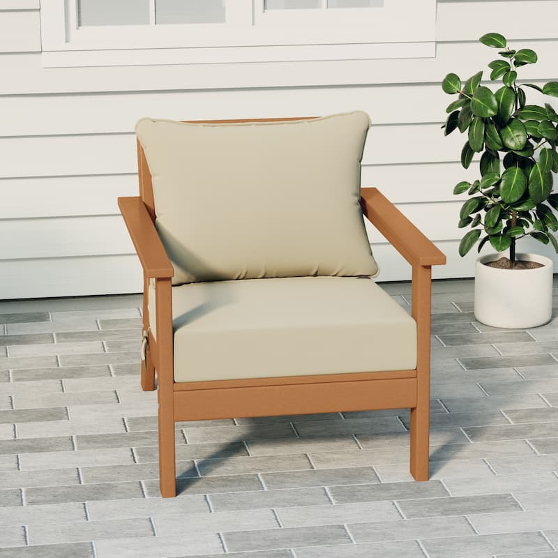 Birchwood All Weather HDPE Outdoor Patio Deep Seating Teak Club Chair With Cushions (1-Piece)