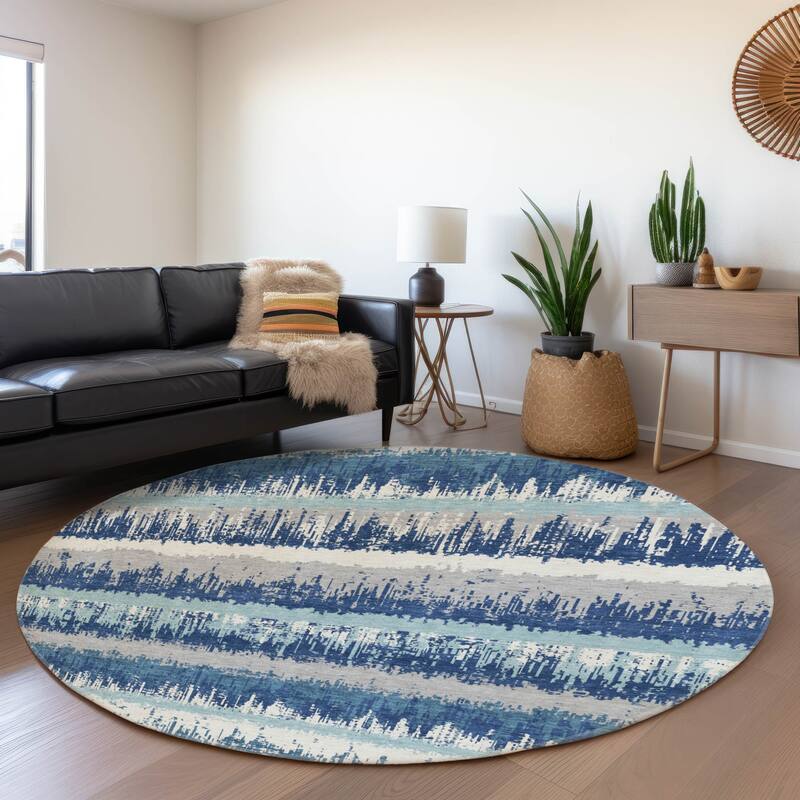 Premium Washable Super Soft Modern Ombre Stripe Mayfield Rug - Blue - 8' x 8'
