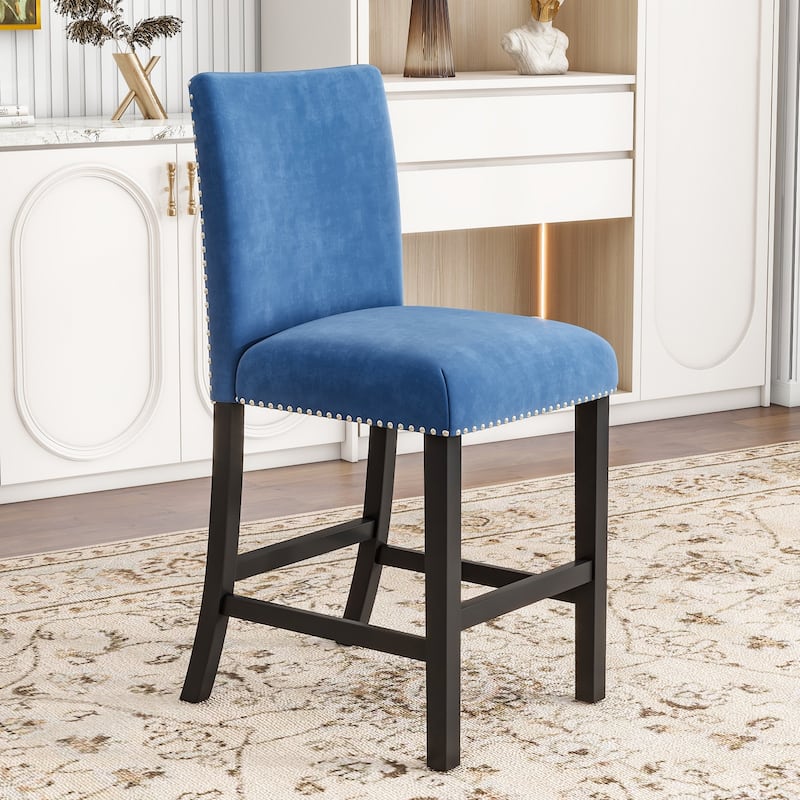 5-piece Counter Height Dining Table Set with Faux Marble Top Dining Table and Four Velvet-Upholstered Chairs for Restaurant
