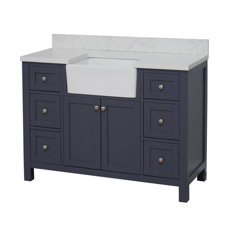 KitchenBathCollection Yorkshire 48" Farmhouse Bathroom Vanity with Engineered Marble Top