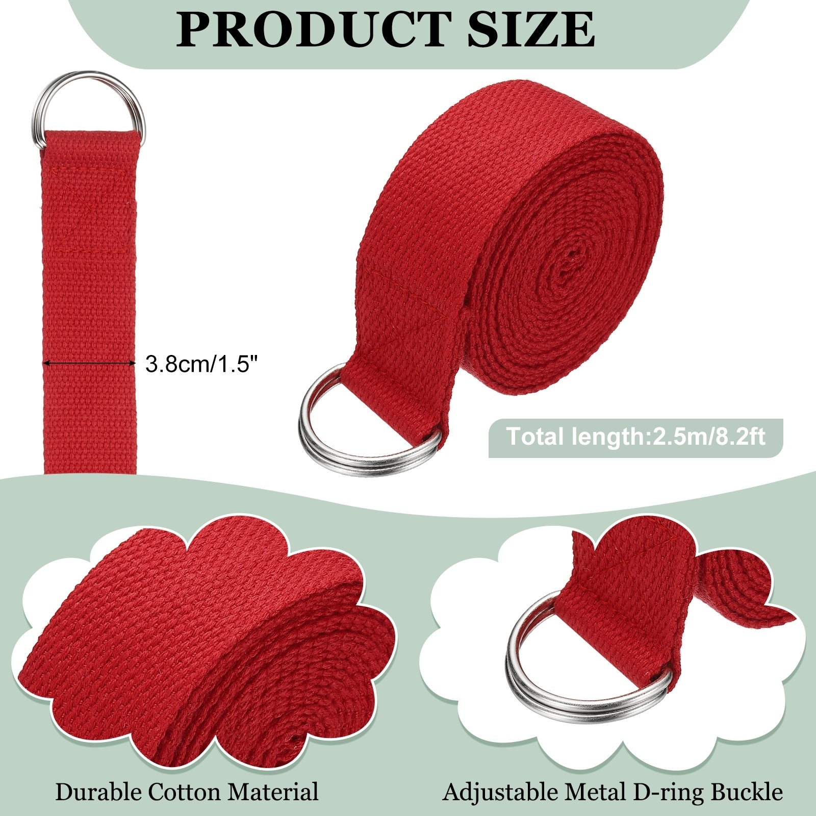 Yoga Strap for Stretching, Athletic Stretch Band with Adjustable Metal D Ring Buckle Yoga Bands