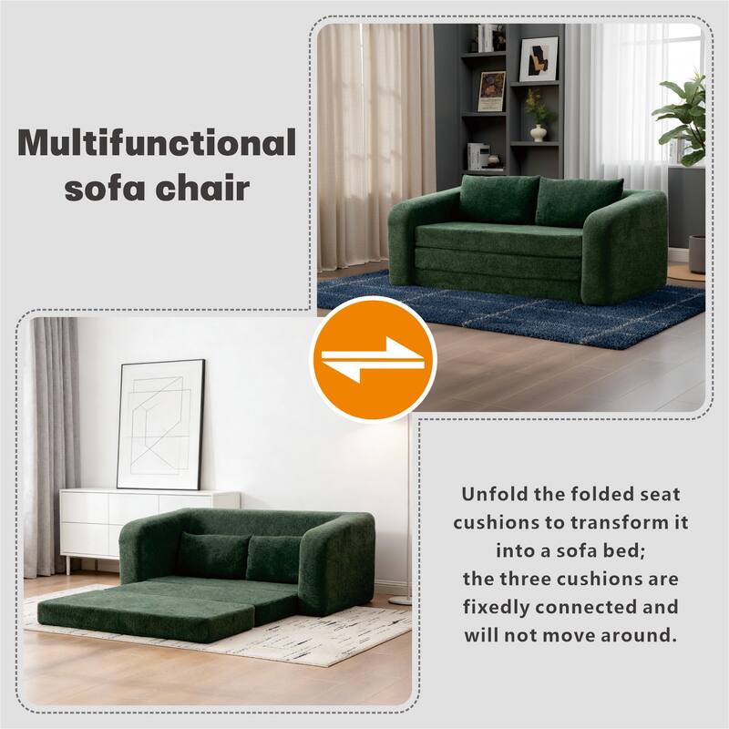 71.2"W 2-in-1 Foldable Pull Out Loveseat Sofa Bed Equipped with Armrest & Backrest Pillows