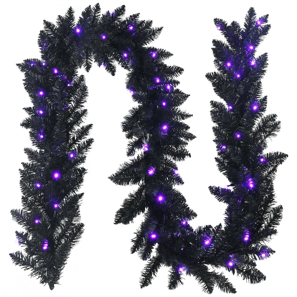 9 Feet Pre-lit Christmas Halloween Garland with 50 Purple LED Lights - BLACK