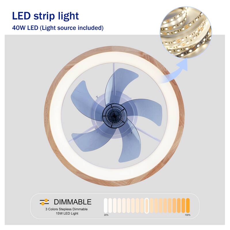 20" Ceiling Fans with Lights and Remote and 6 Speeds, Quiet DC Motor