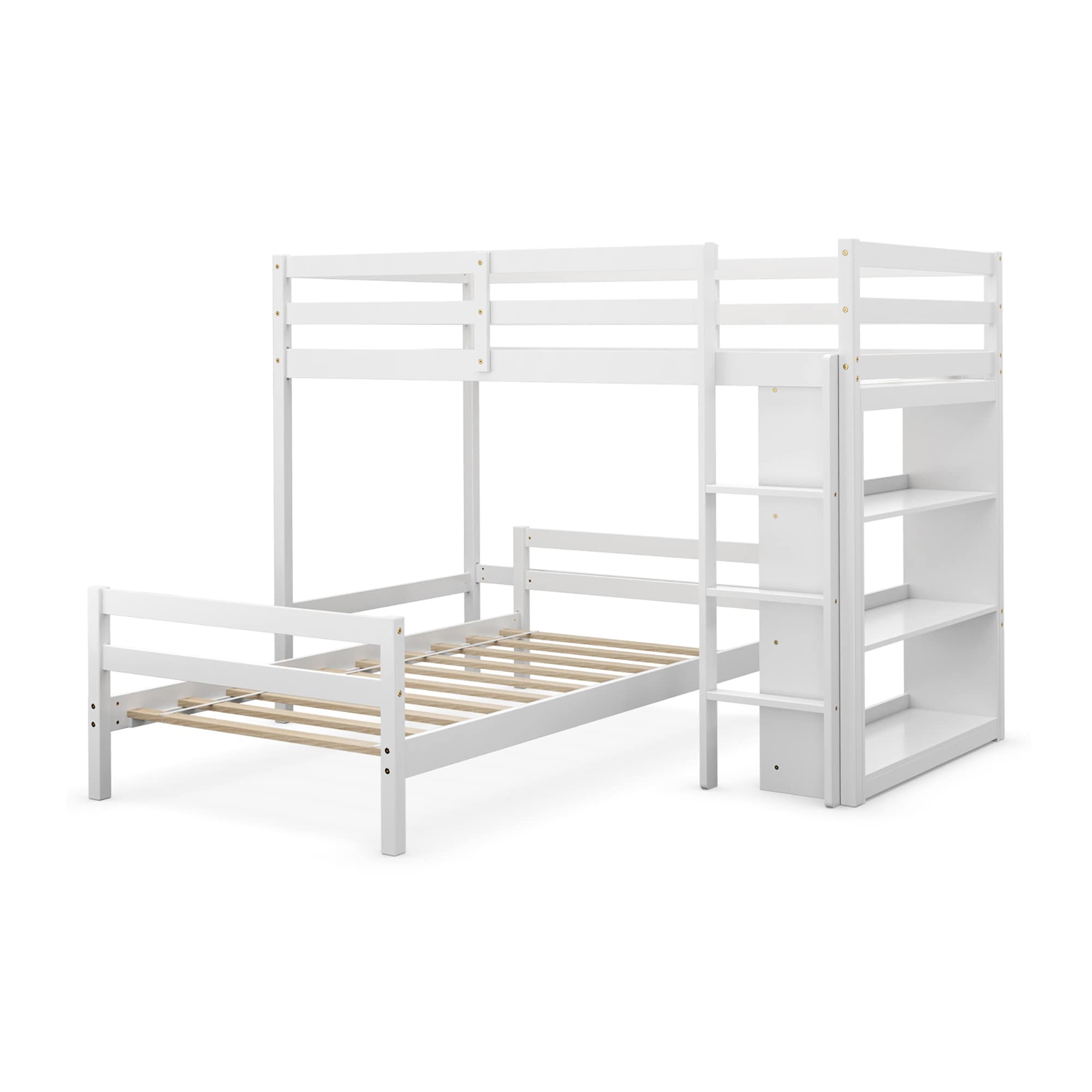 Costway Twin Over Twin Loft Bunk Bed Wood w/Bookcase Guardrail Ladder - 79.5'' x 44'' x 58.5''