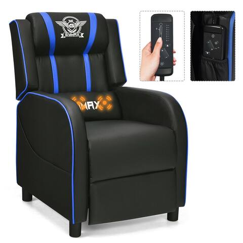 Gymax Massage Gaming Recliner Chair Racing Single Lounge Sofa Home - 25'' x 34'' x 41'' (L x W x H)