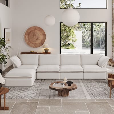 L-Shaped Convertible Modular Sectional Sofa with Storage Ottoman,Down Filled Comfort Overstuffed Upholstered