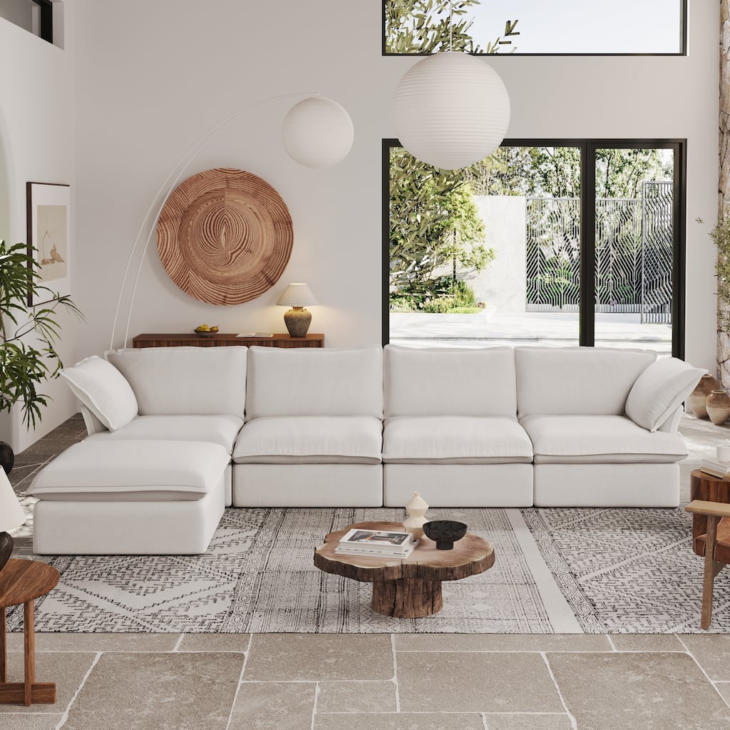 L-Shaped Convertible Modular Sectional Sofa with Storage Ottoman,Down Filled Comfort Overstuffed Upholstered