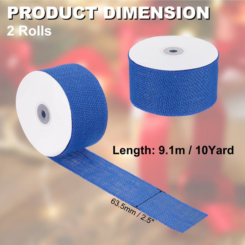 Burlap Fabric Ribbon 2pcs Jute Crafts Roll Wrapping - Sky Blue - 2.5 Inch x 10 Yards