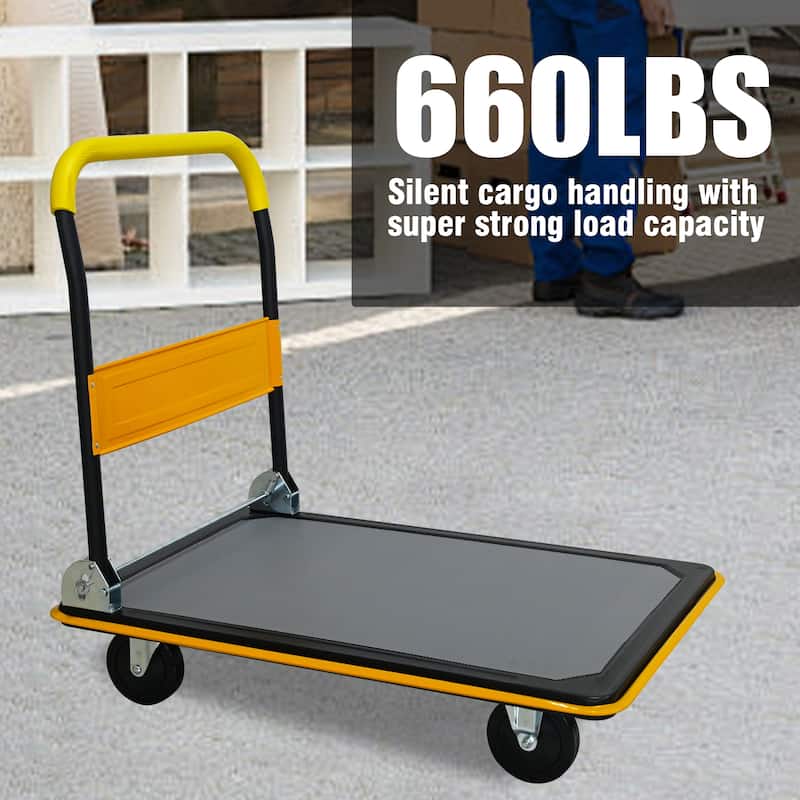 Heavy Duty Folding Flatbed Cart with 360°Swivel Wheels