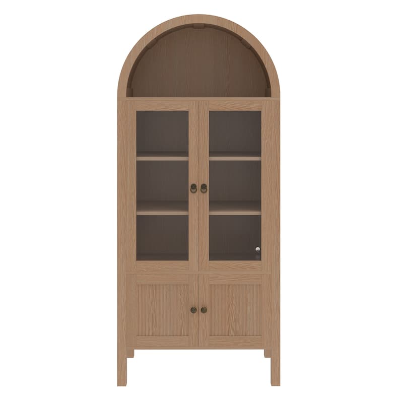 Moasis 71 Inch Tall Arched Display Cabinet with LED Lighting and Glass Doors for Living Room or Dining Room Storage